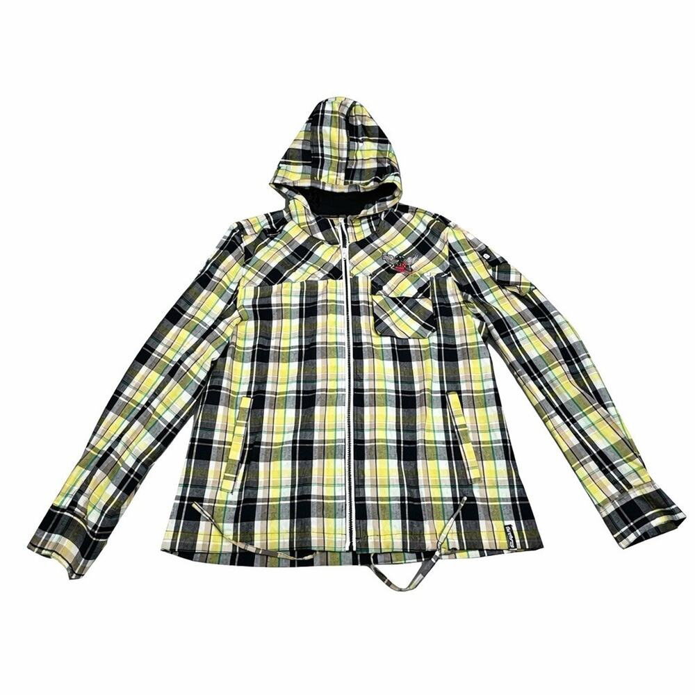 AKDMKS Plaid Hooded Jacket 3XL Full Zip Lightweight Streetwear Skate Urban VTG